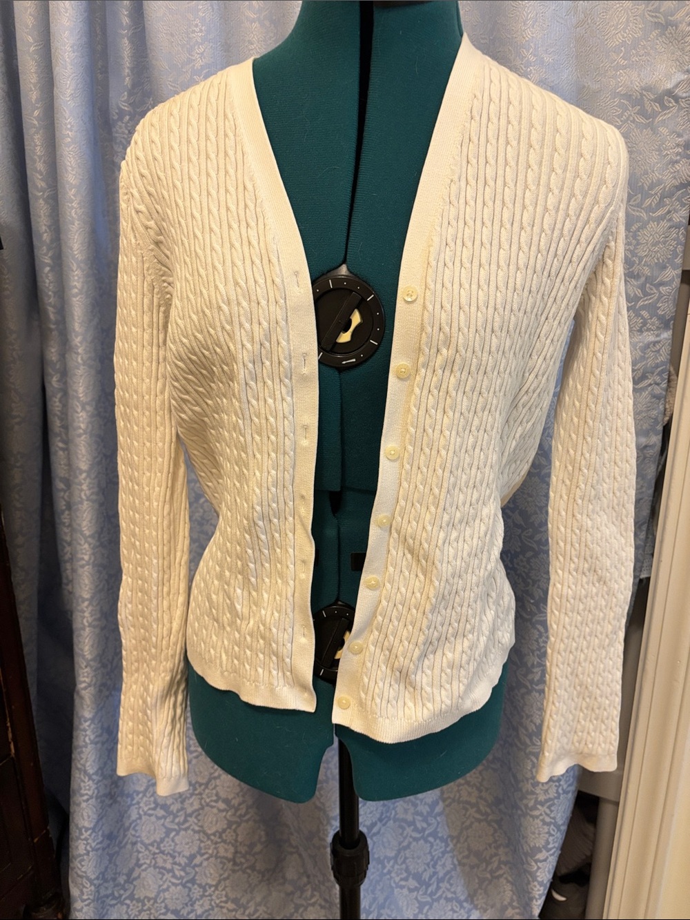 Lauren Ralph Lauren Cream Cable-Knit Button-Front Cardigan